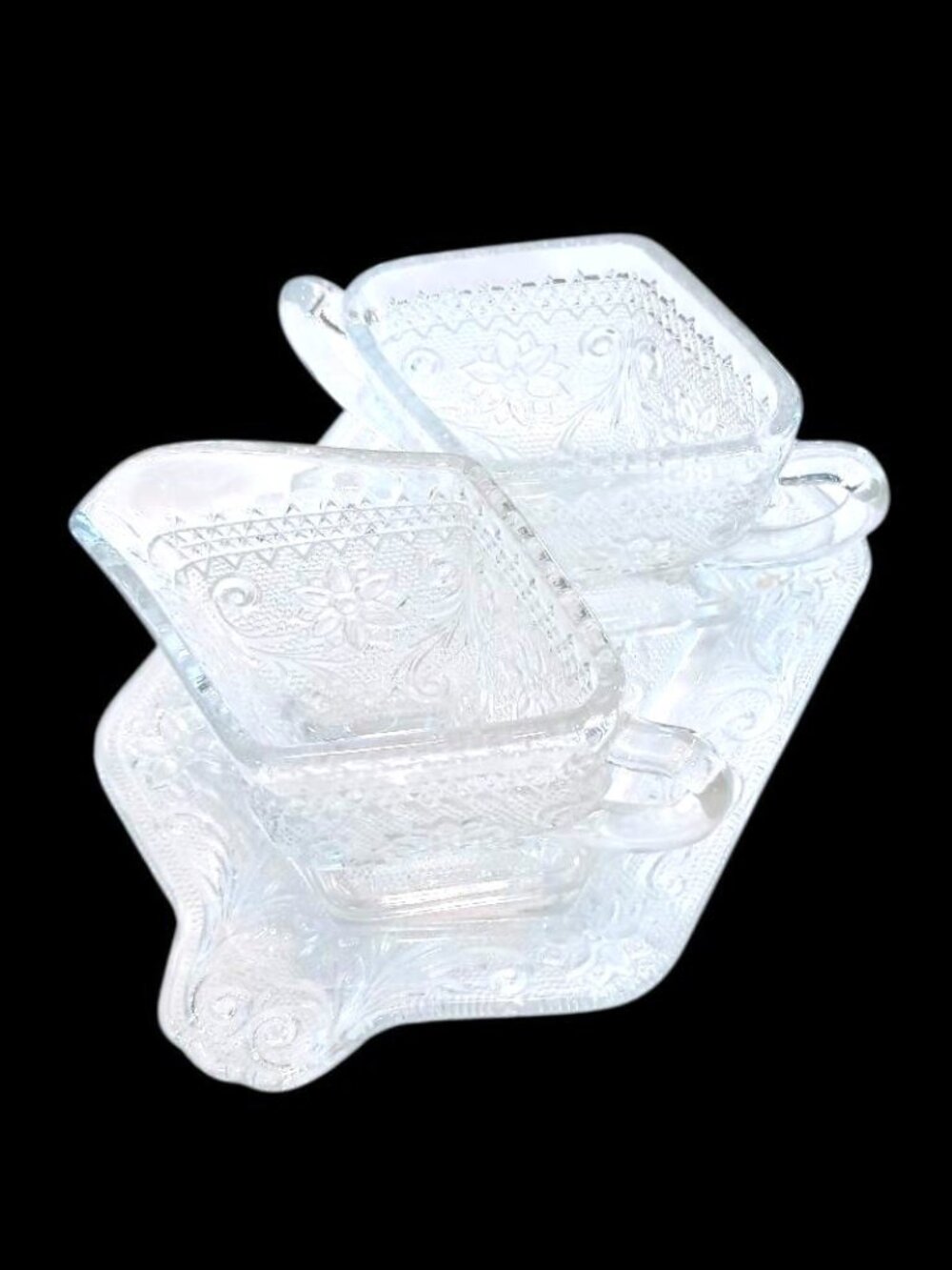 Vintage Indiana Glass Tiara Sandwich Glass Sugar & Creamer Set With Tray EUC